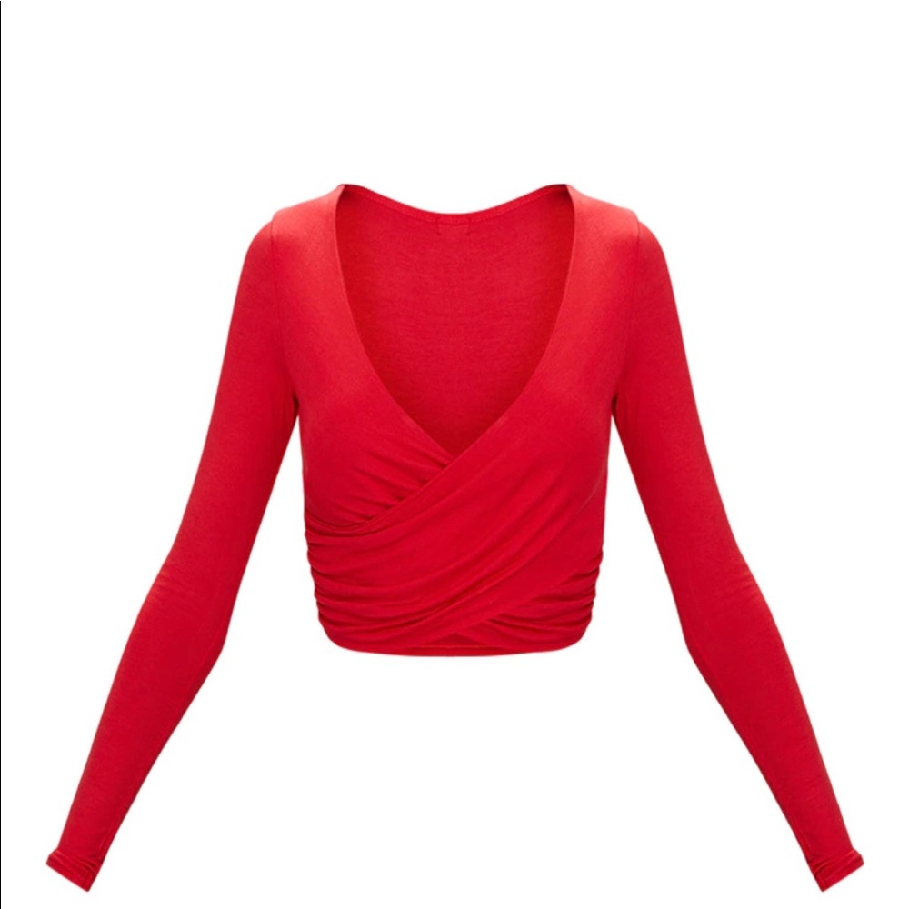 Red Wrap Longsleeve Crop Top